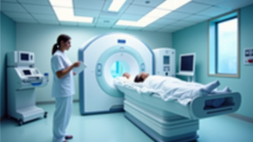 State-of-the-art medical diagnostic imaging room with advanced equipment, professional healthcare technician preparing patien