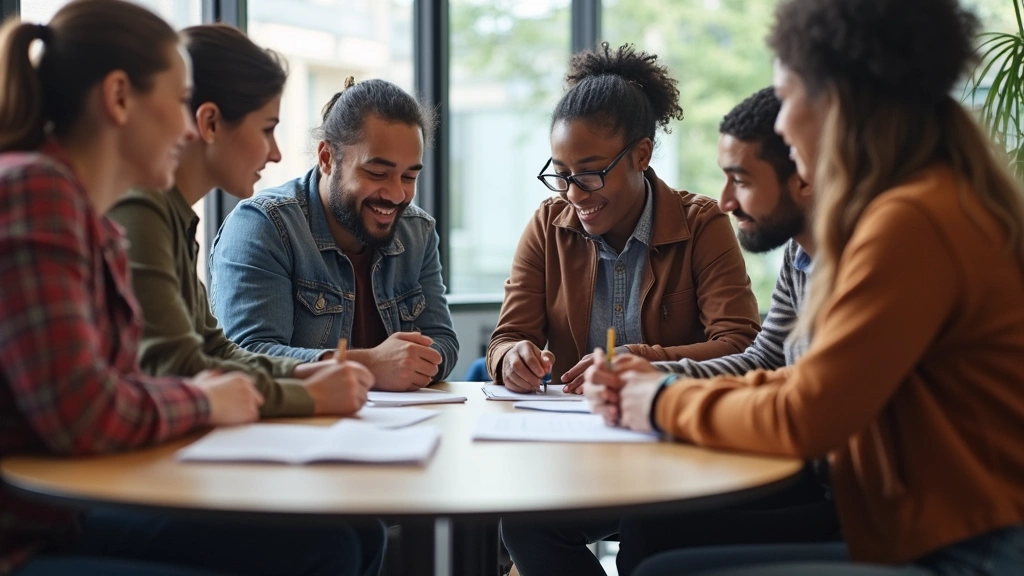 Urban health researchers collaborating with community members in a city health clinic setting, diverse team reviewing health data and community reports together