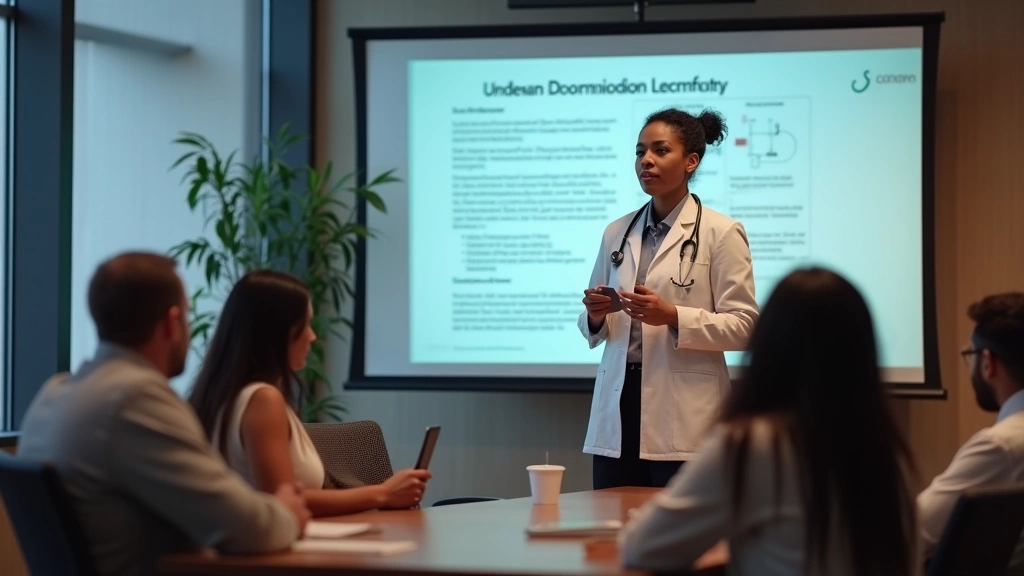 Graduate student presenting research findings at a professional urban health conference, professional medical research enviro