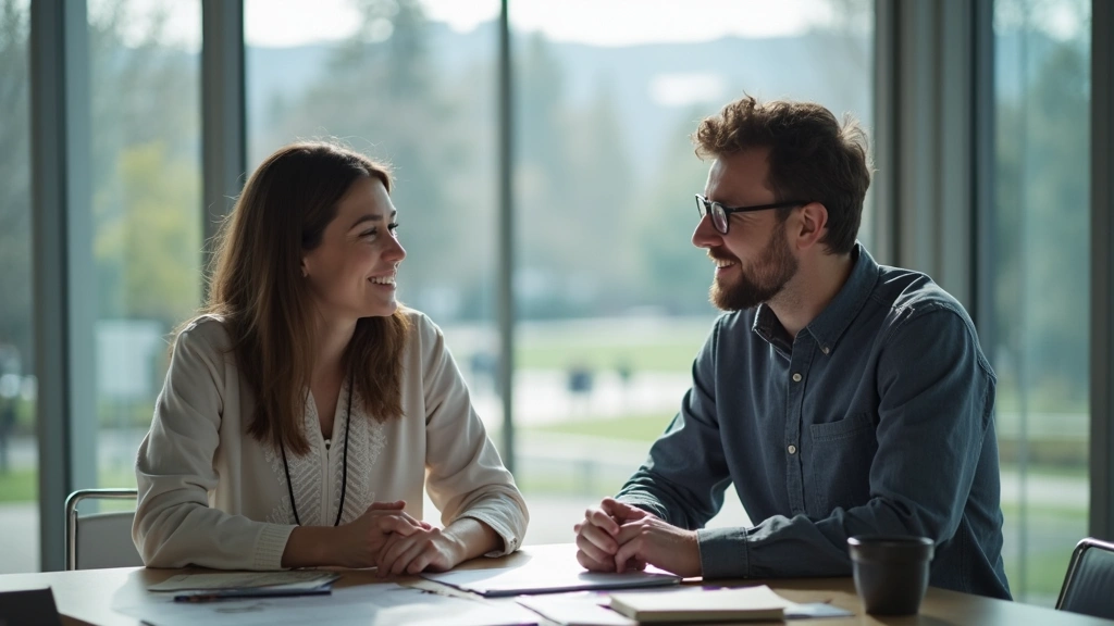 Mentorship meeting between senior health equity researcher and early-career scholar in modern university health sciences buil