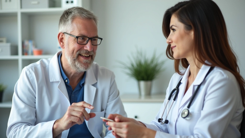 Patient financial counselor explaining insurance benefits and out-of-pocket costs during intake appointment in professional m