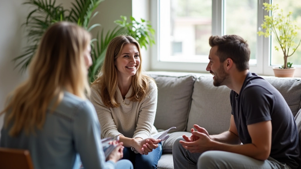 Family therapy session with parents and teenager meeting with licensed counselor in bright wellness facility, integrated fami