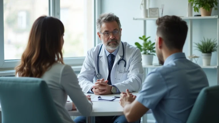 Professional psychiatric hospital therapy session with therapist and patient in modern clinical office, calm therapeutic environment, natural lighting, medical setting, diverse participants