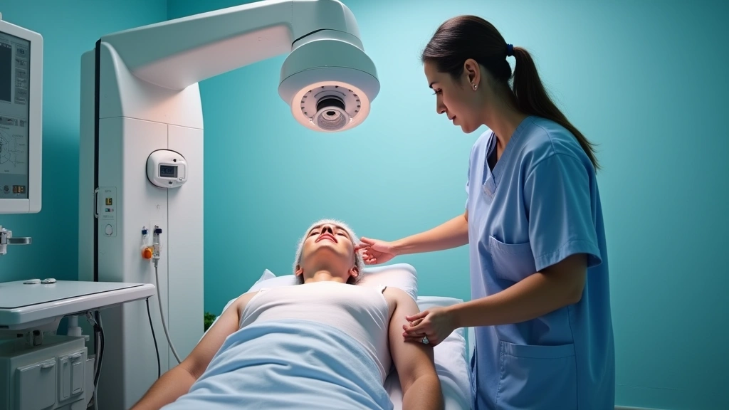 Medical professional performing quick assessment on patient in urgent care examination room with diagnostic equipment