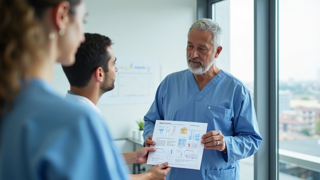 Medical professional reviewing preventive health screening results with patient in bright, professional clinic setting