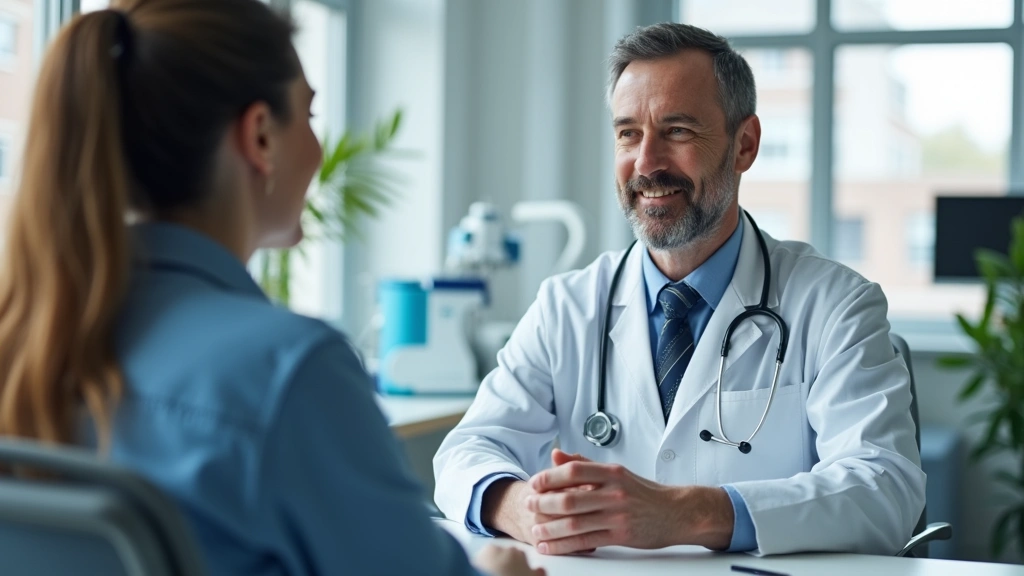 Doctor conducting patient consultation in modern medical office, diverse healthcare provider and patient, professional clinic