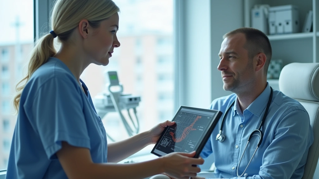 Licensed medical professional conducting virtual consultation with patient in contemporary healthcare facility with medical e