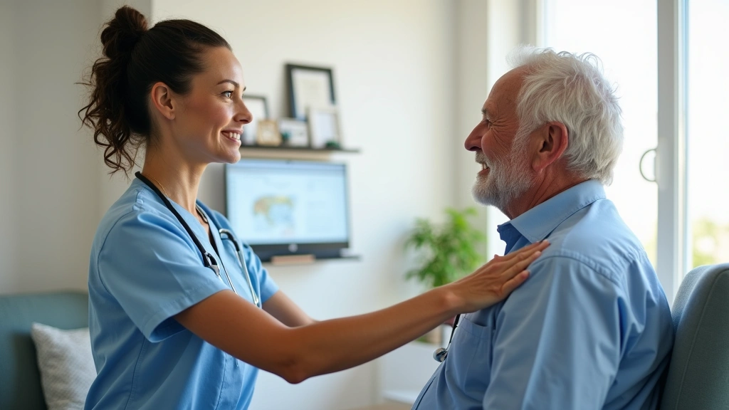 Female nurse practitioner conducting preventive health screening and vital signs check with senior patient in comfortable, we