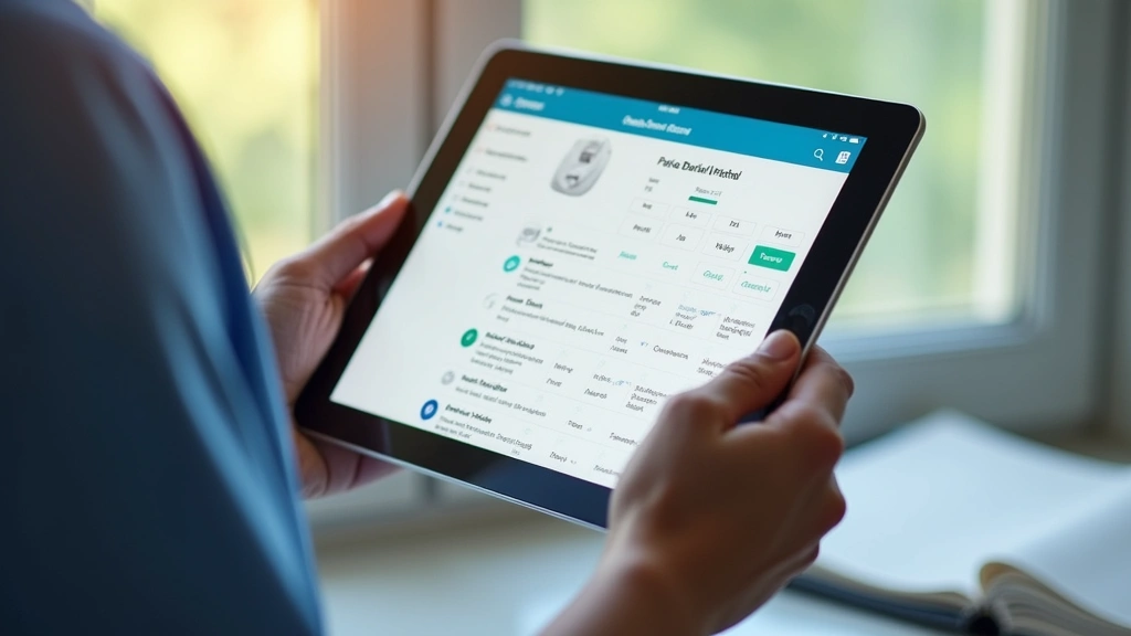 Patient using computer tablet to schedule doctor appointment online through health center patient portal interface