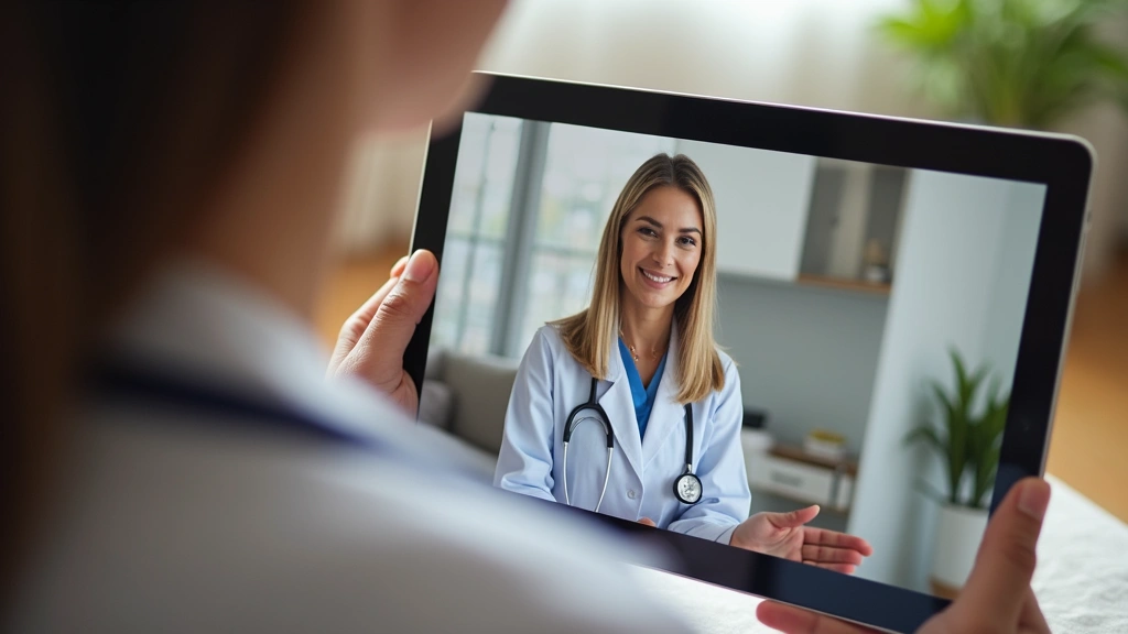 Female healthcare provider video consultation on tablet with patient, telehealth mental health appointment, home wellness env